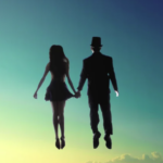 man and woman in air dreaming hand in hand