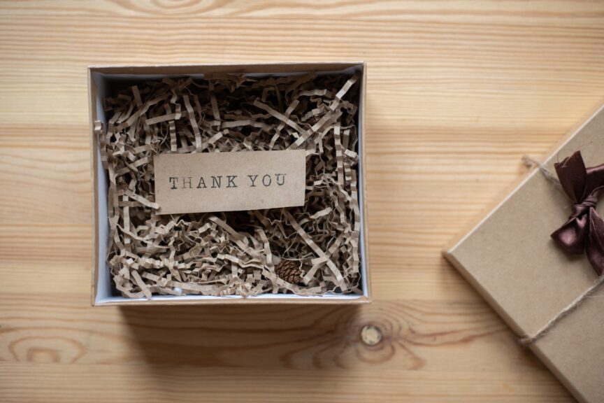 Small gift box with the words "thank you"